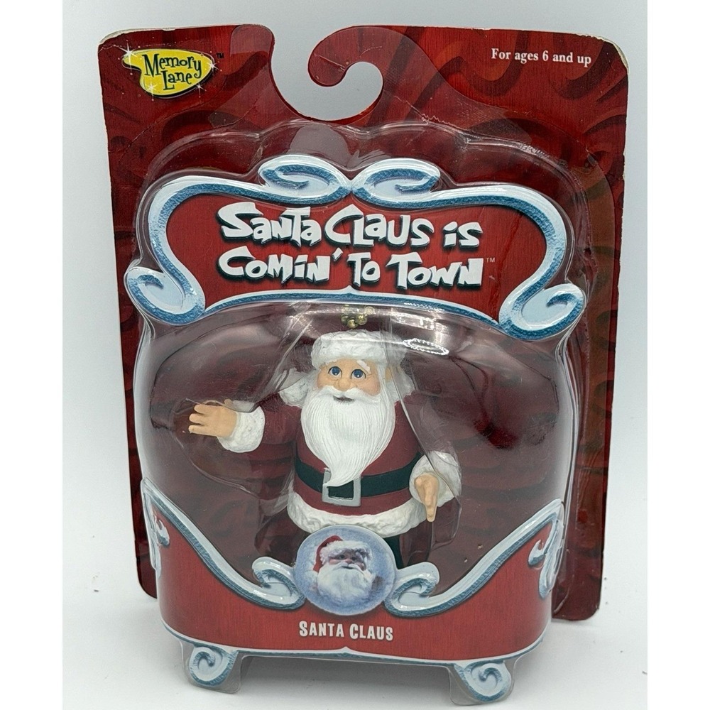 Memory Lane Santa Claus Is Comin to Town Clip on Santa Figure NIP Playing Mantis